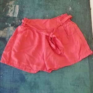 Peach tie waist shorts